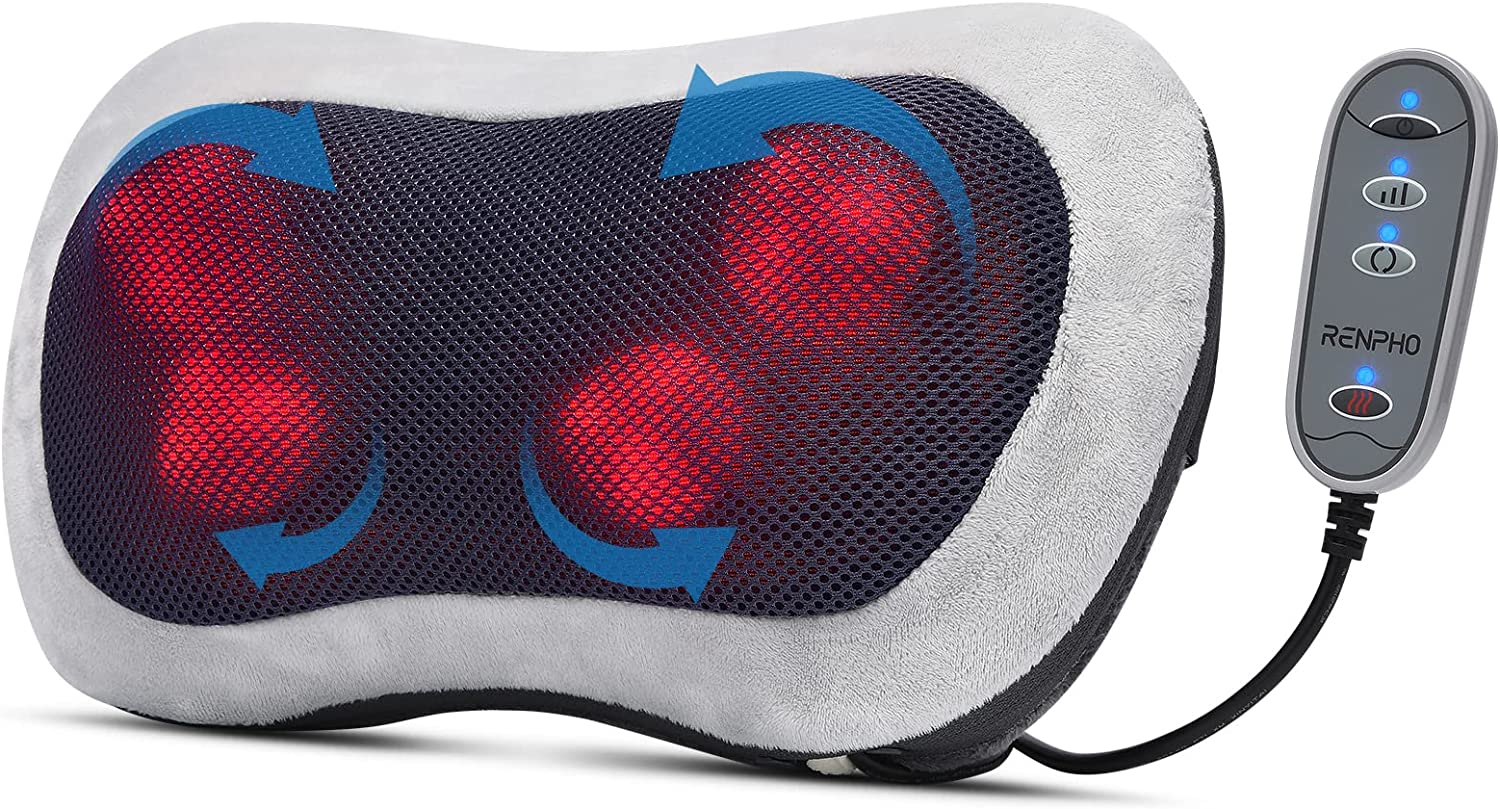 RENPHO Shiatsu Lower Back Neck Massage Pillow with Heat, 3-Speeds with Net  Cover